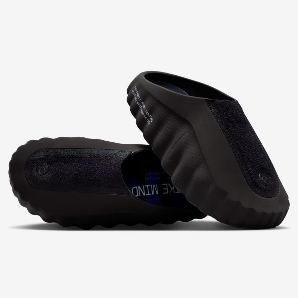 Mind 001 x Fragment, BRAND NEW TAGS ON, Black clog/ slides with blue sole.